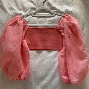 Zara Pink Organza Sleeve Crop Top